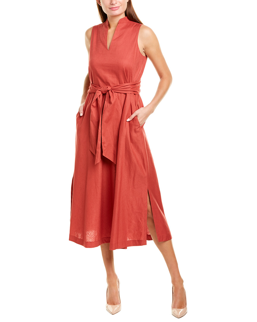 Image of Anne Klein Attached Sash Linen-Blend Midi Dress