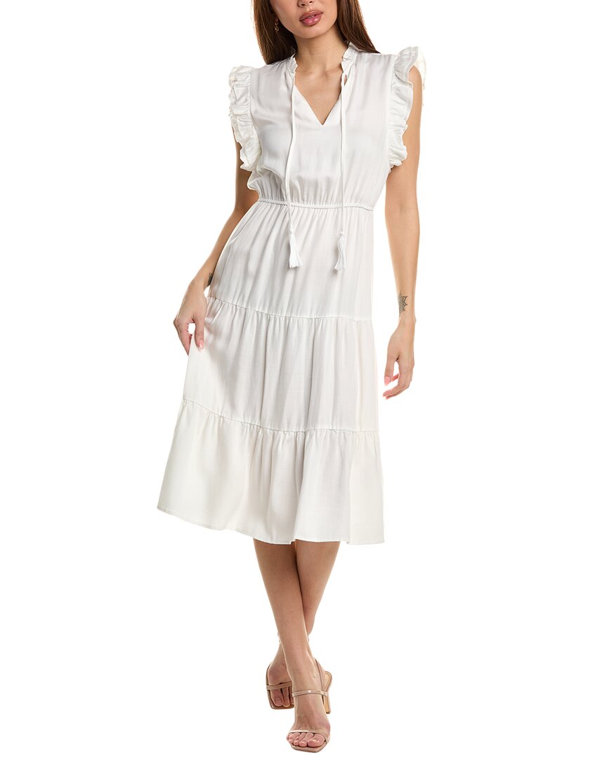 Nanette Lepore Tie-neck Midi Dress In White