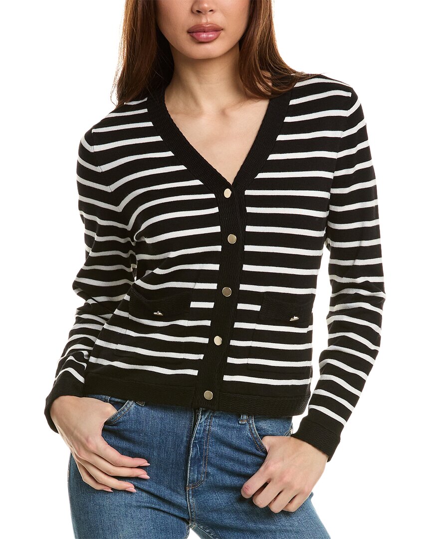 Nanette Lepore Striped Cardigan In Black