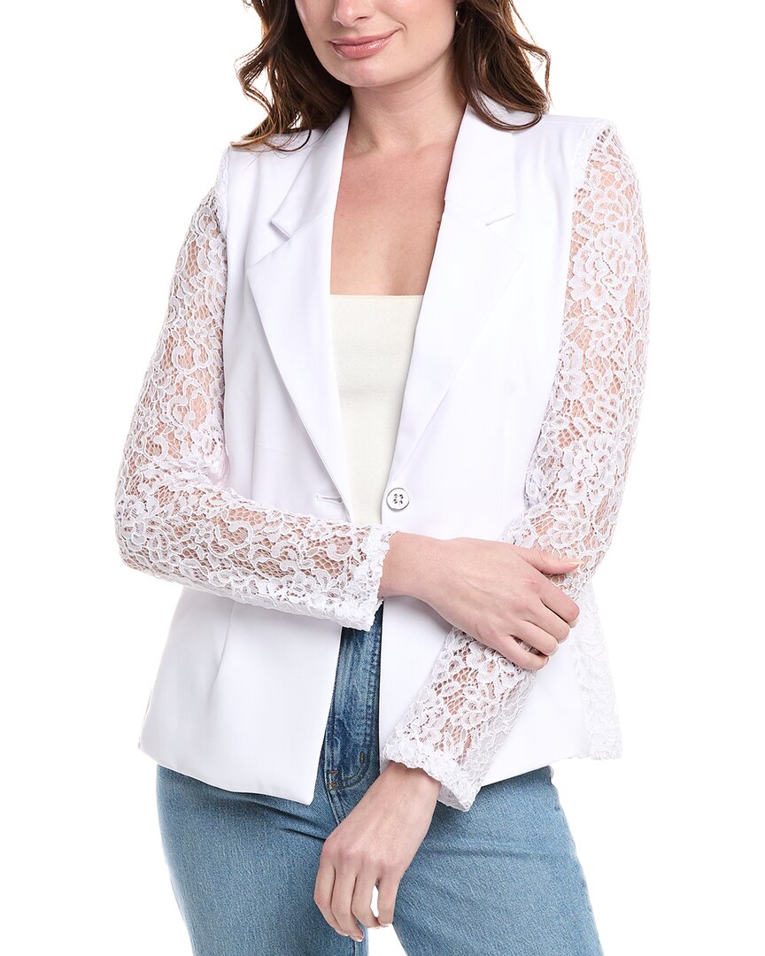 Nanette Lepore Lace Sleeve Blazer In White