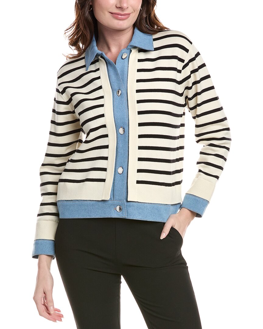 Nanette Lepore Denim Trim Shirt In White