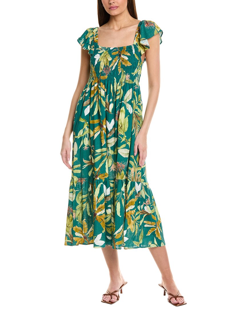 Jl Luxe Cutout Waist Linen-blend Maxi Dress In Green