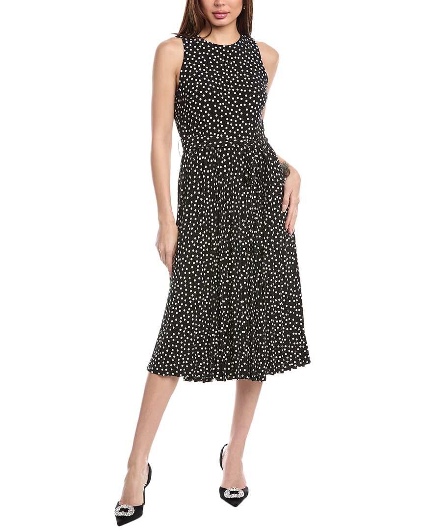 Anne Klein Polka Dot Pleat Skirt Midi Dress In Black