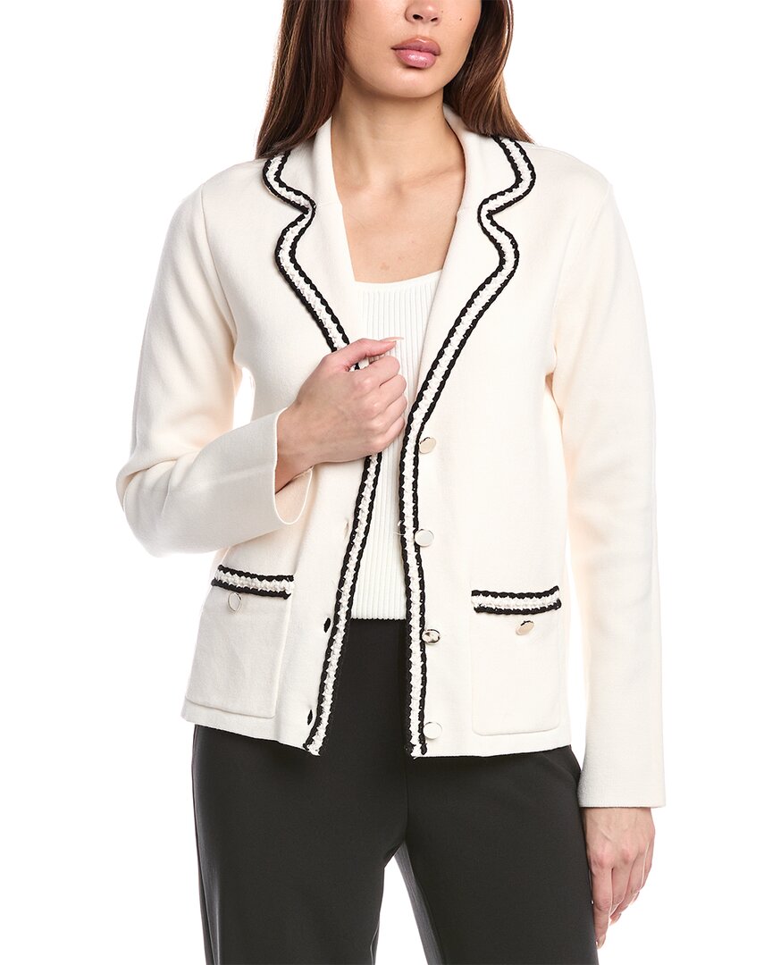 ANNE KLEIN ANNE KLEIN NOTCH COLLAR BRAIDED TRIM BLAZER