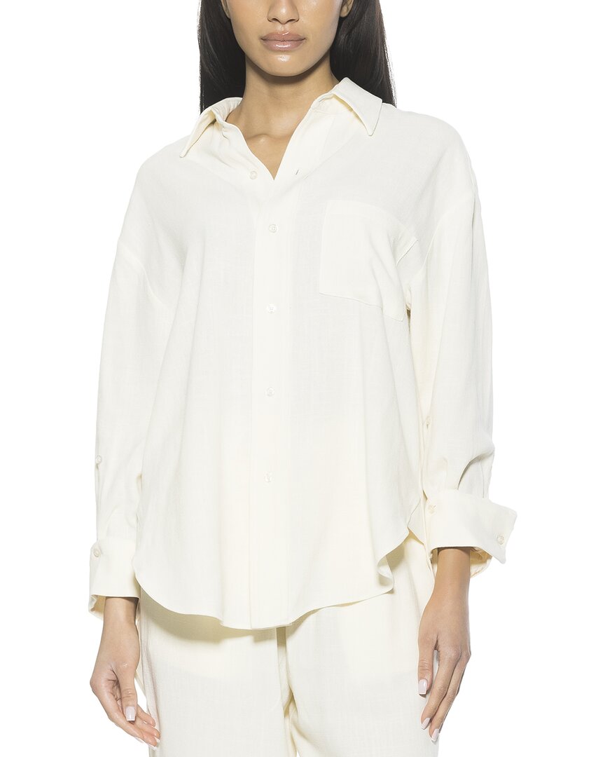 Alexia Admor Amber Oversize Long Sleeve Linen Button-up Shirt In White