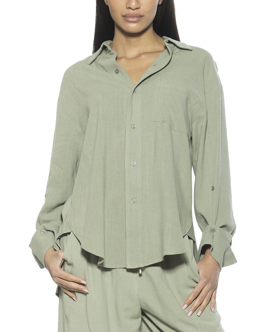 Alexia Admor Amber Oversize Long Sleeve Linen Button-up Shirt In Green