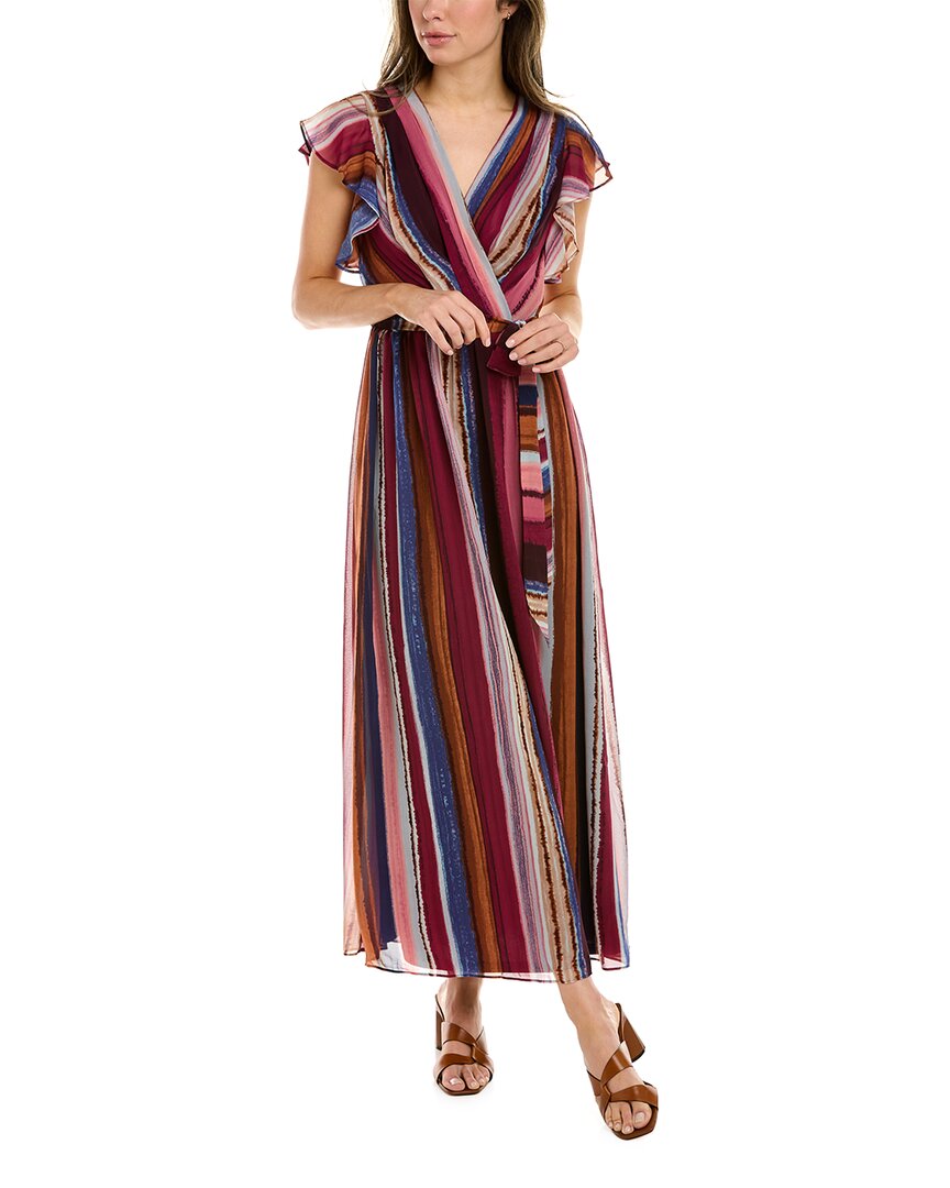 Donna Ricco Women's Stripe Flutter Sleeve Maxi Dress In Pink | ModeSens