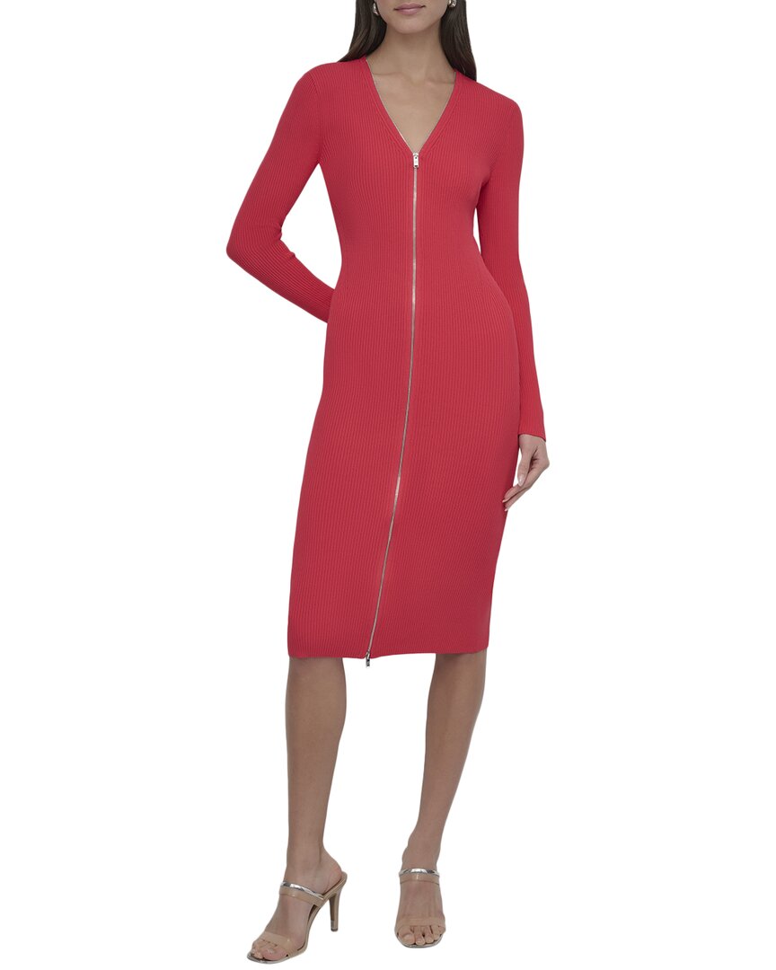 Dkny Long Sleeve Ribbed Knit Midi Dress