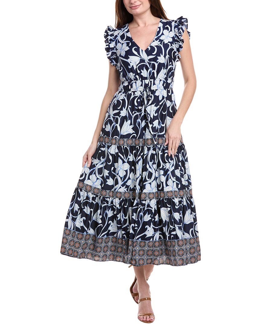 Anne Klein Printed Drawstring Waist Maxi Dress