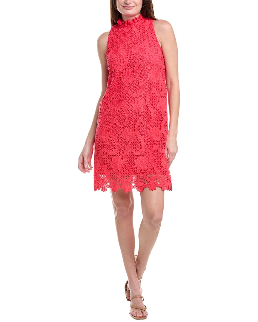Anne Klein Ruffle Sleeveless Lace Overlay Shift Dress In Pink
