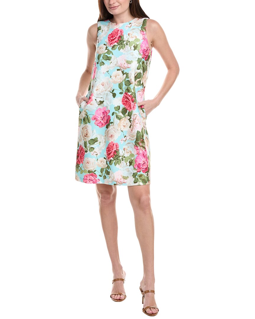 Anne Klein Floral Print Sleeveless Shift Dress In Blue