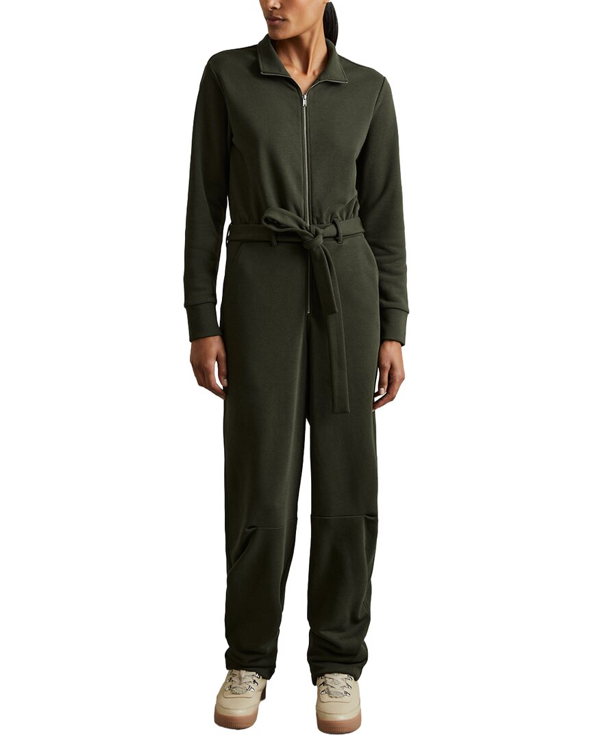Reiss Khaki Belted Loopback-jersey Jumpsuit In Khaki
