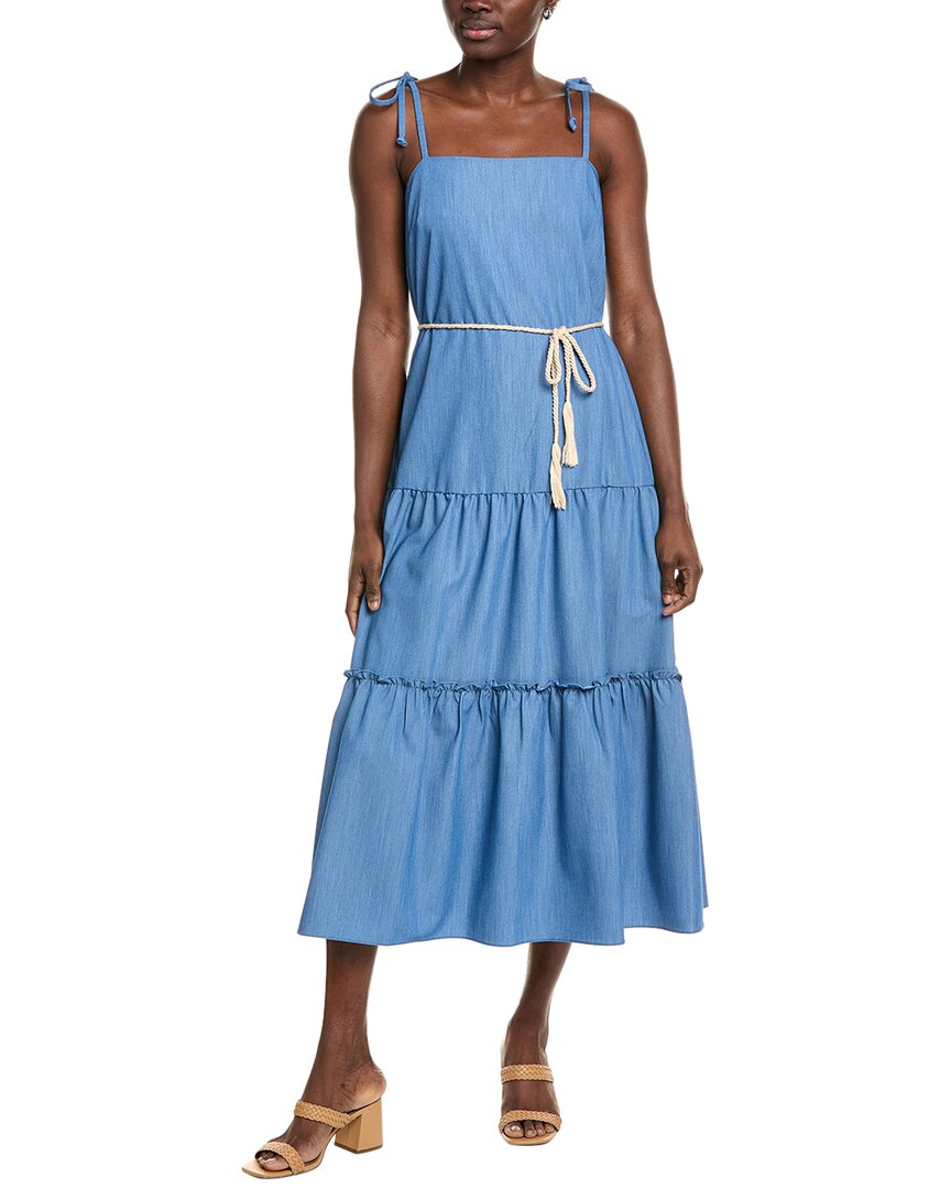 Julia Jordan Tie Strap Sleeveless Tiered Midi Dress In Blue