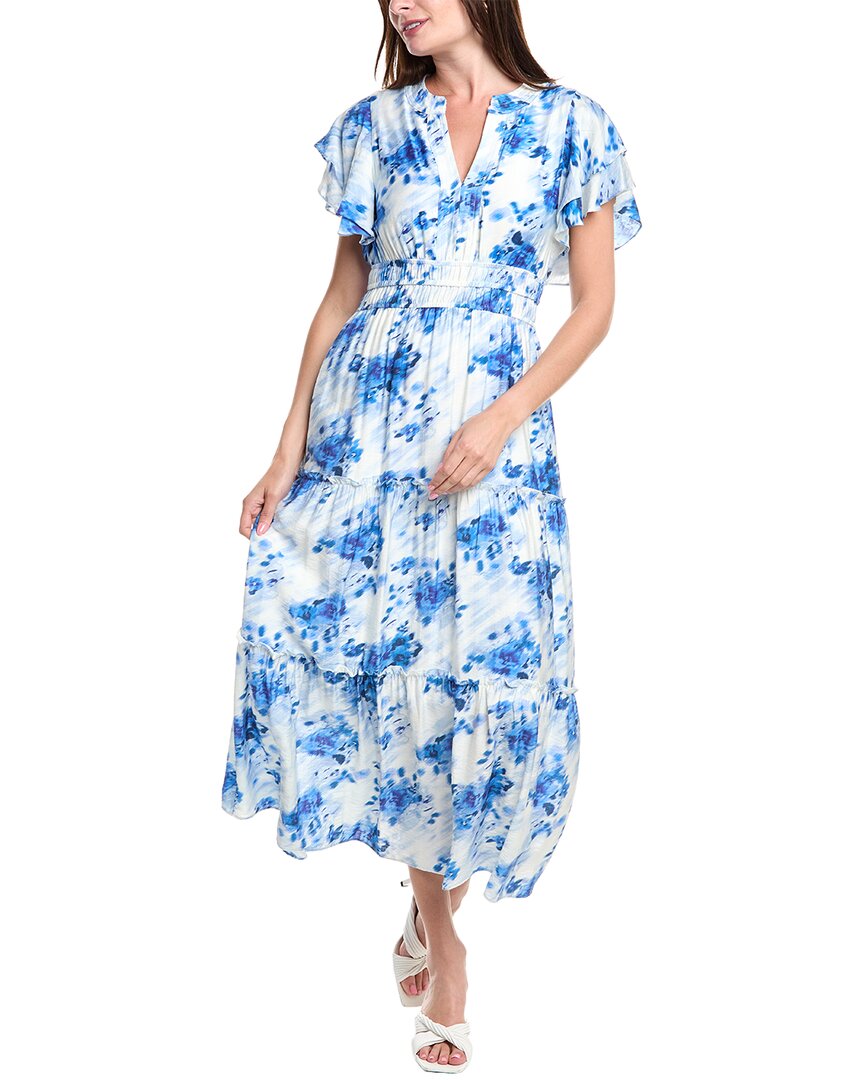Julia Jordan Flutter Sleeve Tiered Maxi Dress In Blue