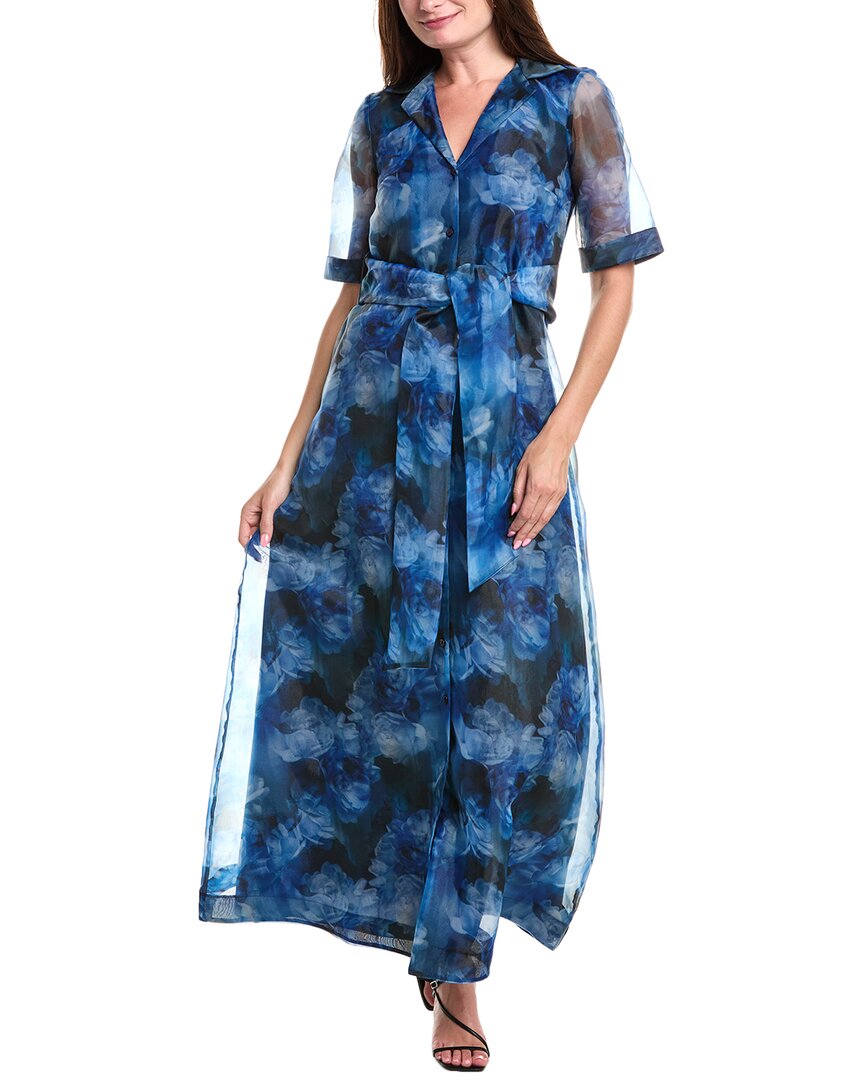 Julia Jordan Tie Belt Organza Maxi Cocktail Shirtdress In Blue