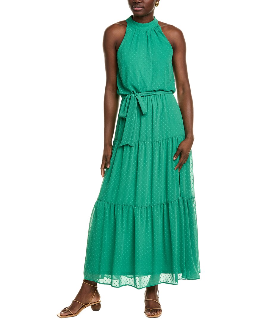 Donna Ricco Clip Dot Chiffon Maxi Dress In Green