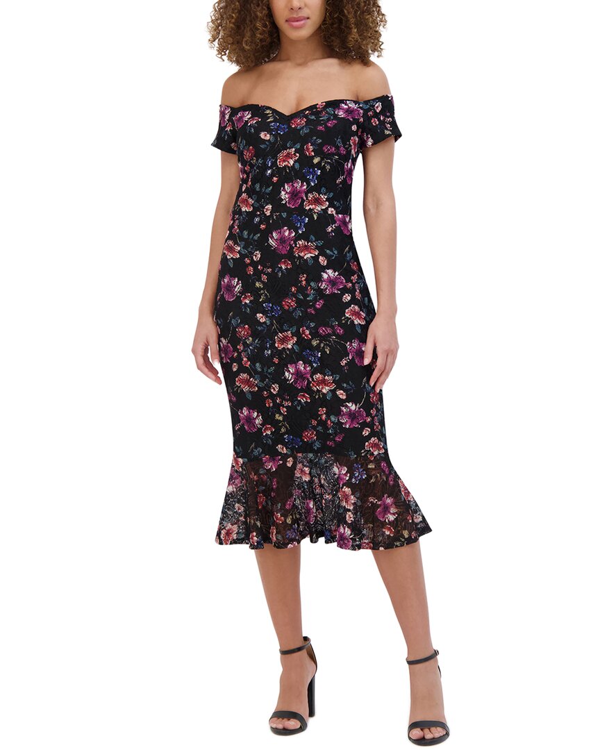 Siena Printed Floral Lace Midi Dress In Multi