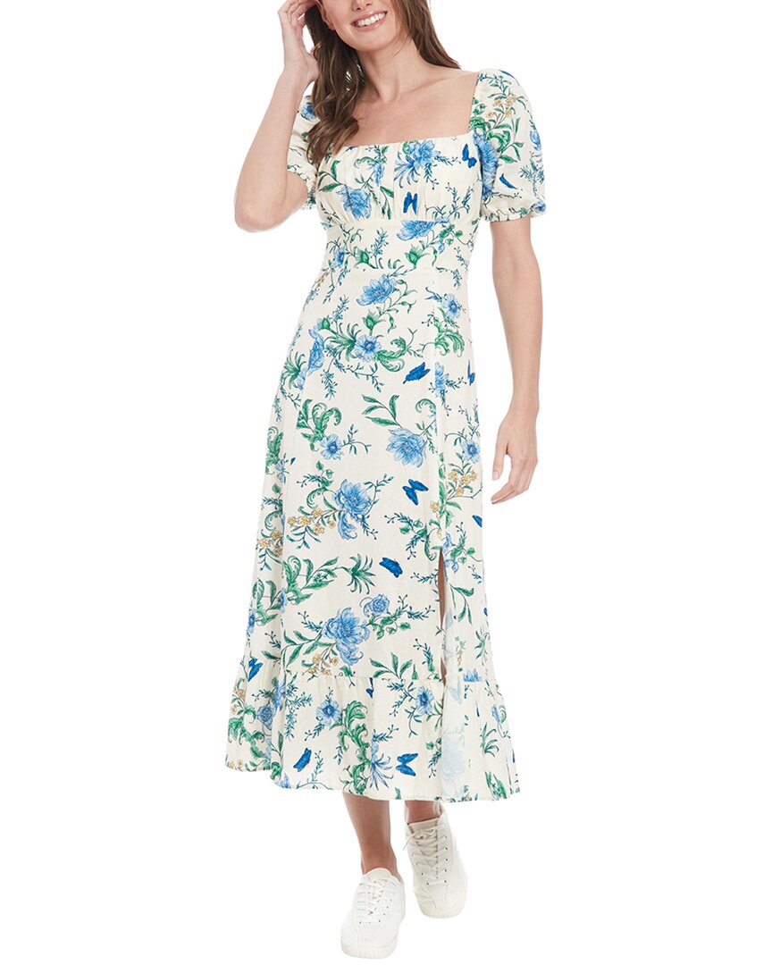 London Times Petite Linen-blend Floral-print Maxi Dress