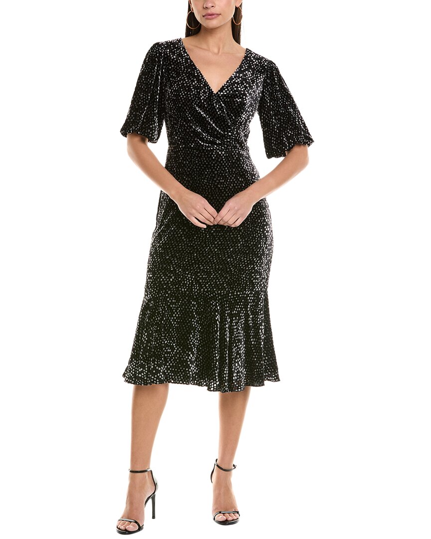 Shoshanna Colette Silk Blend Velvet Dot Dress In Black In Black
