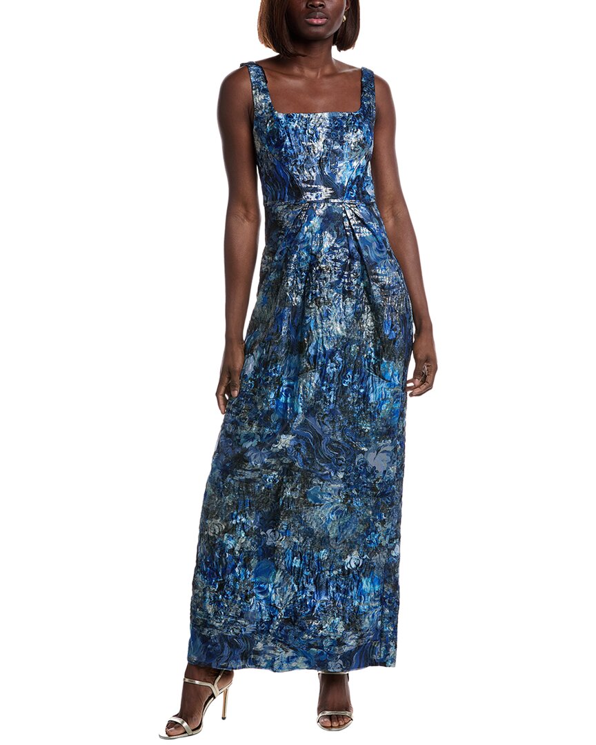 Aidan Mattox Square-neck Jacquard Column Gown In Beige