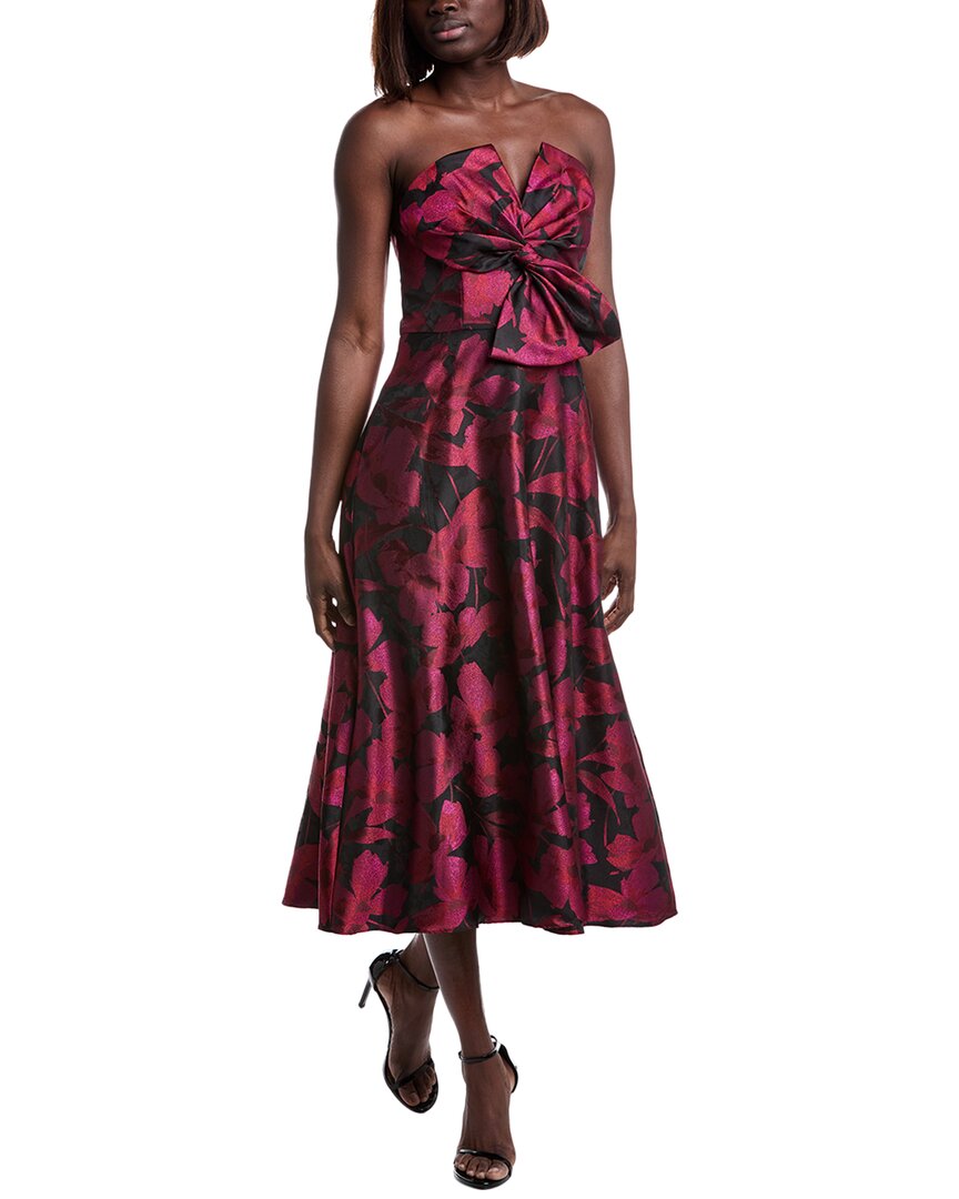Aidan Mattox Floral Jacquard Midi Dress In Black