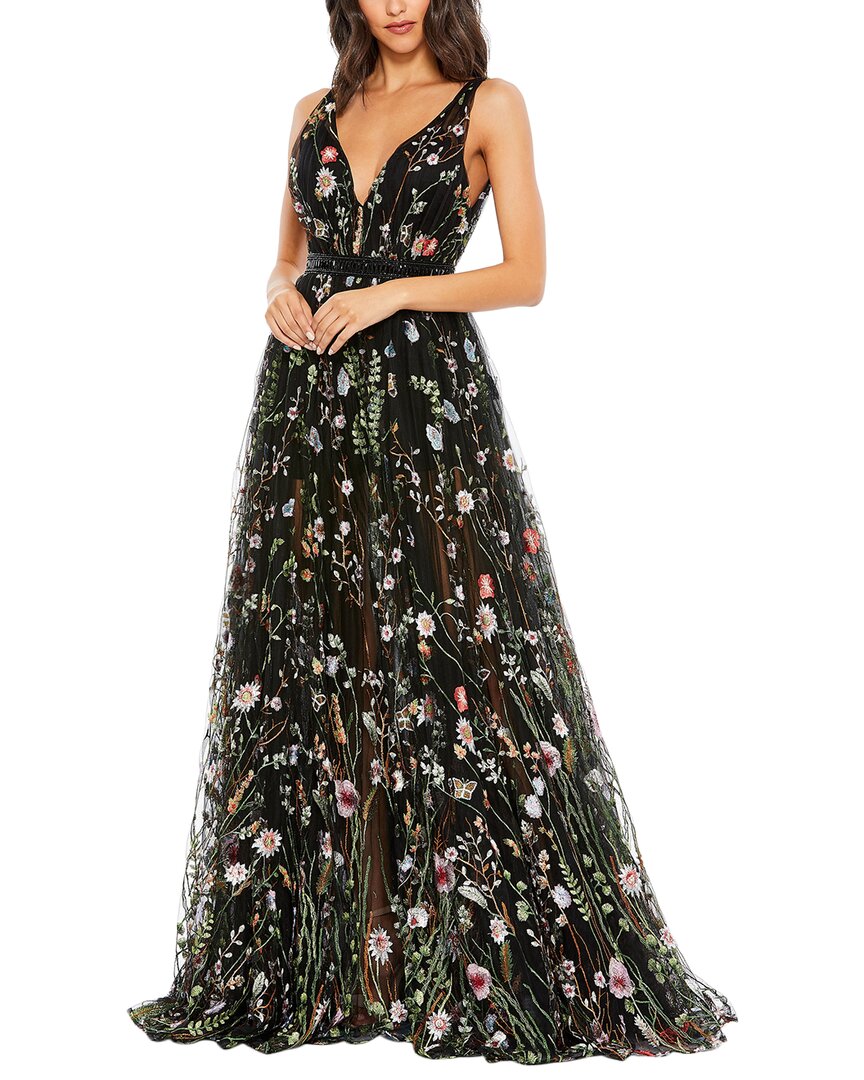Mac Duggal Floral Embroidered Sleeveless A Line Gown