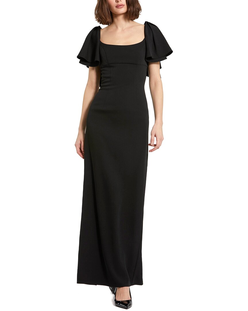 Mac Duggal Crepe Fitted Gown With Short Ruffle Sleeves In Black