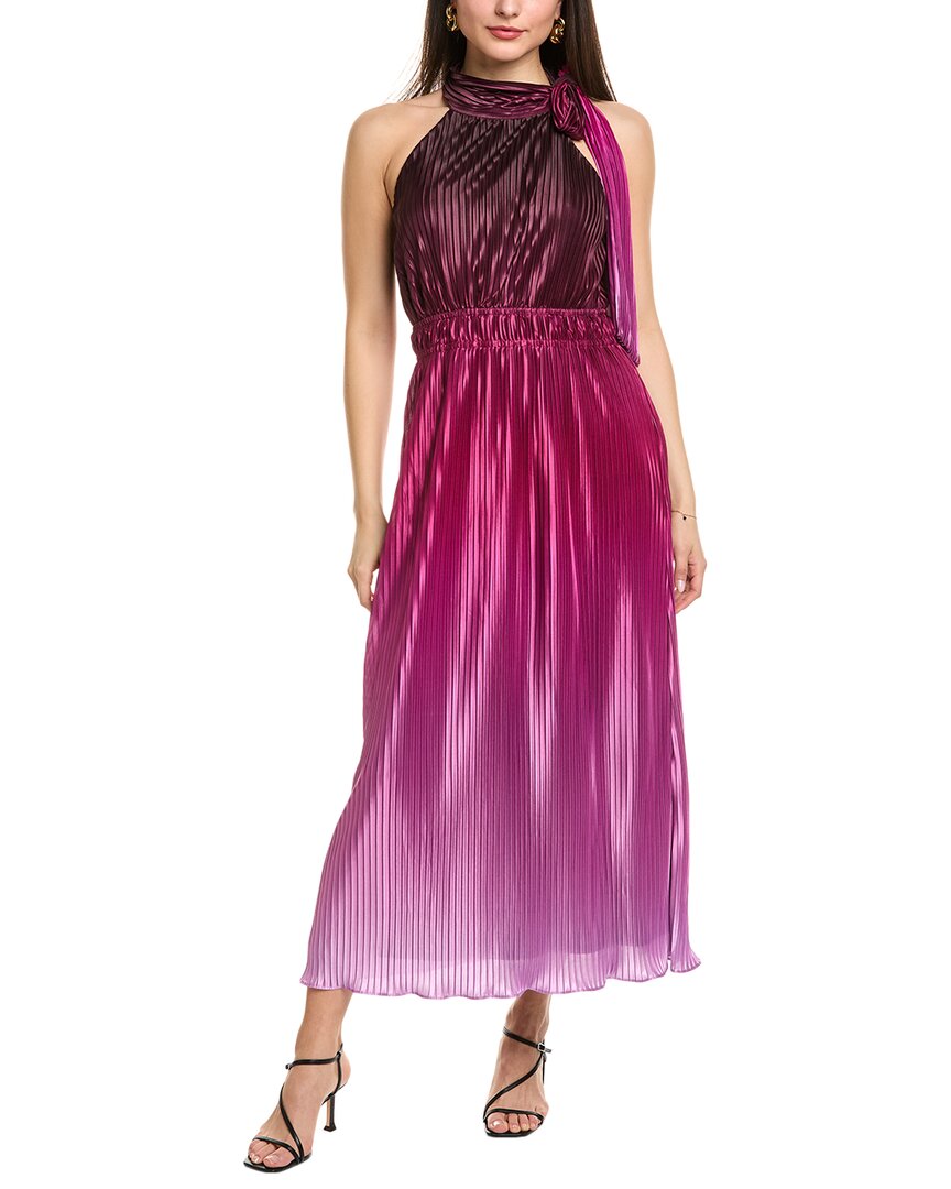 Anne Klein Pleated Tie Neck Midi Dress In Purple | ModeSens