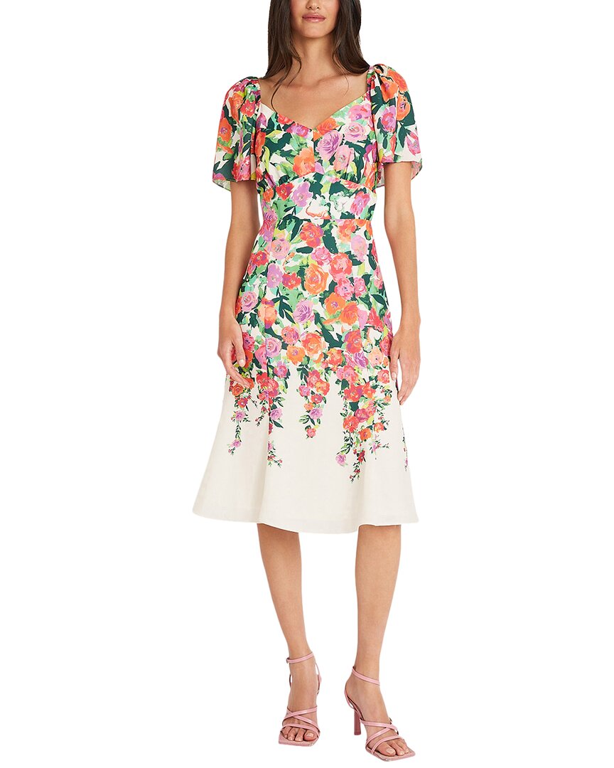 Maggy London Floral Sweetheart Neck Dress In White