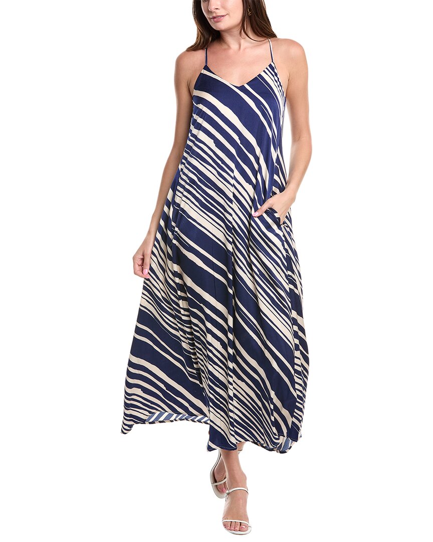Nicole Miller Printed Palma Satin Maxi Dress In Blue