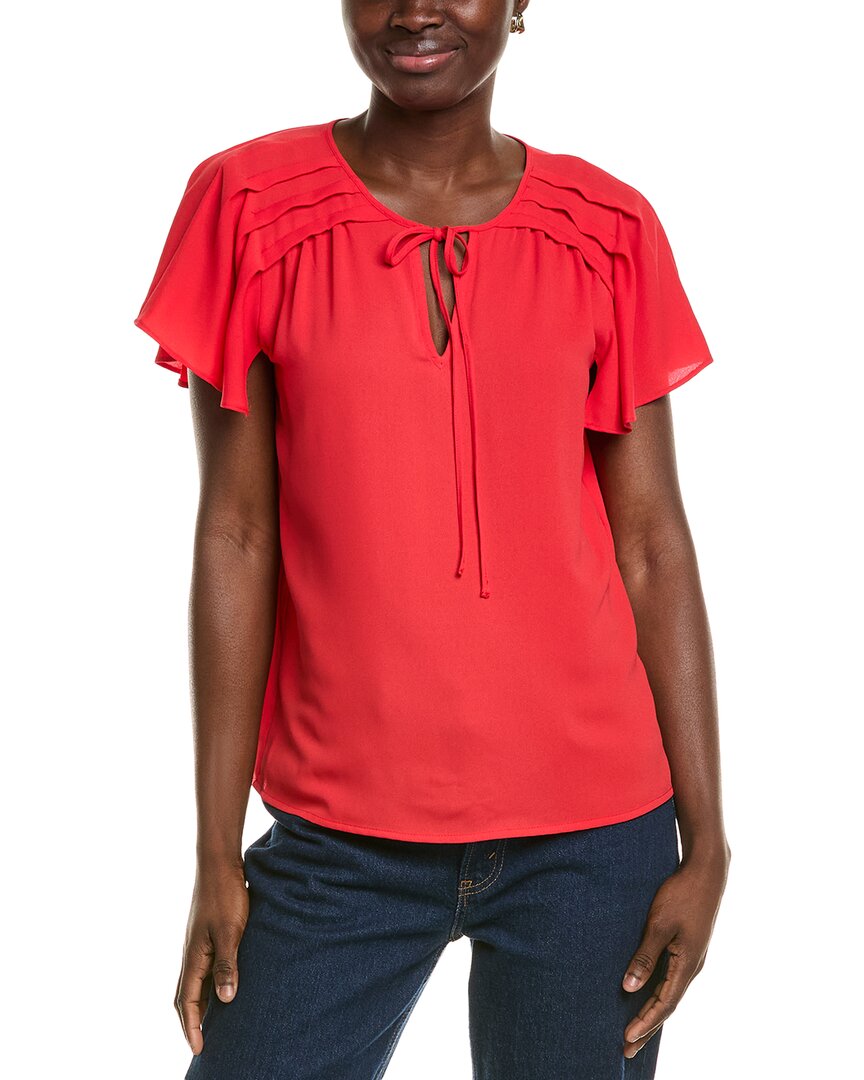 Jones New York Pleated Shoulder Tie Neck Top