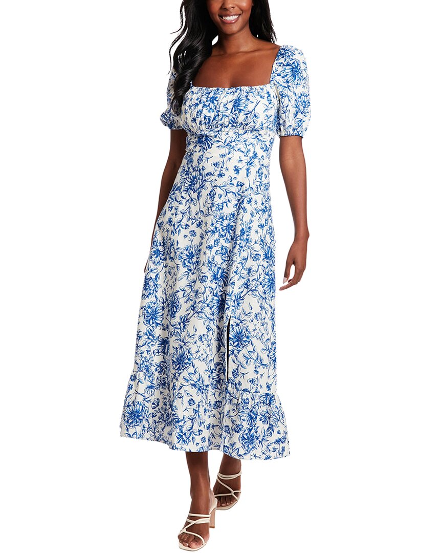 London Times Petite Floral-print Puff-sleeve Maxi Dress In White