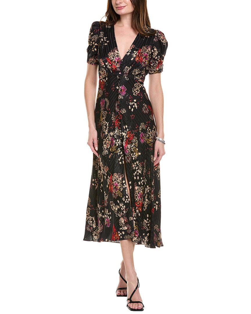 Saloni Stamped Satin Silk Midi Dress