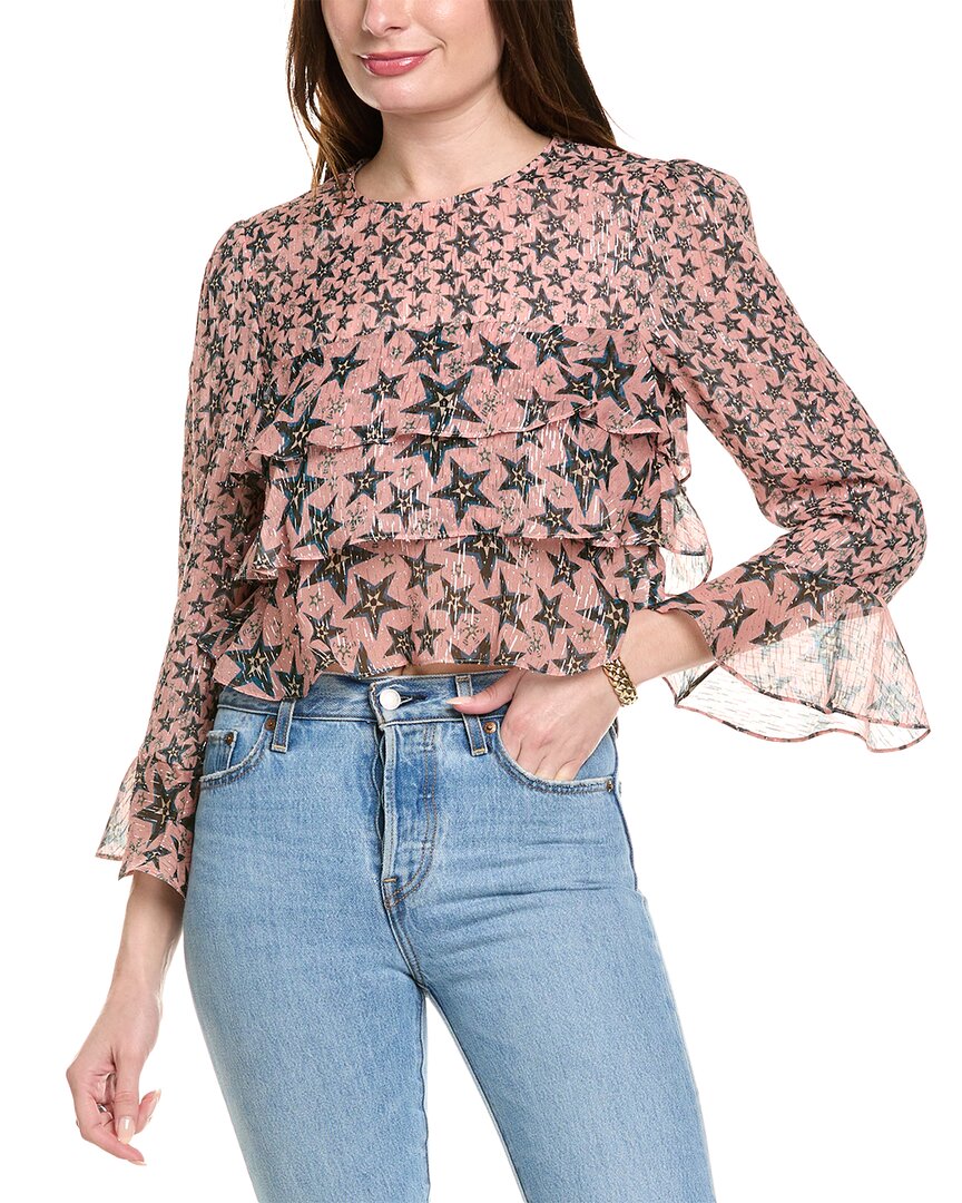 Saloni Jacquard Silk-blend Top In Pink