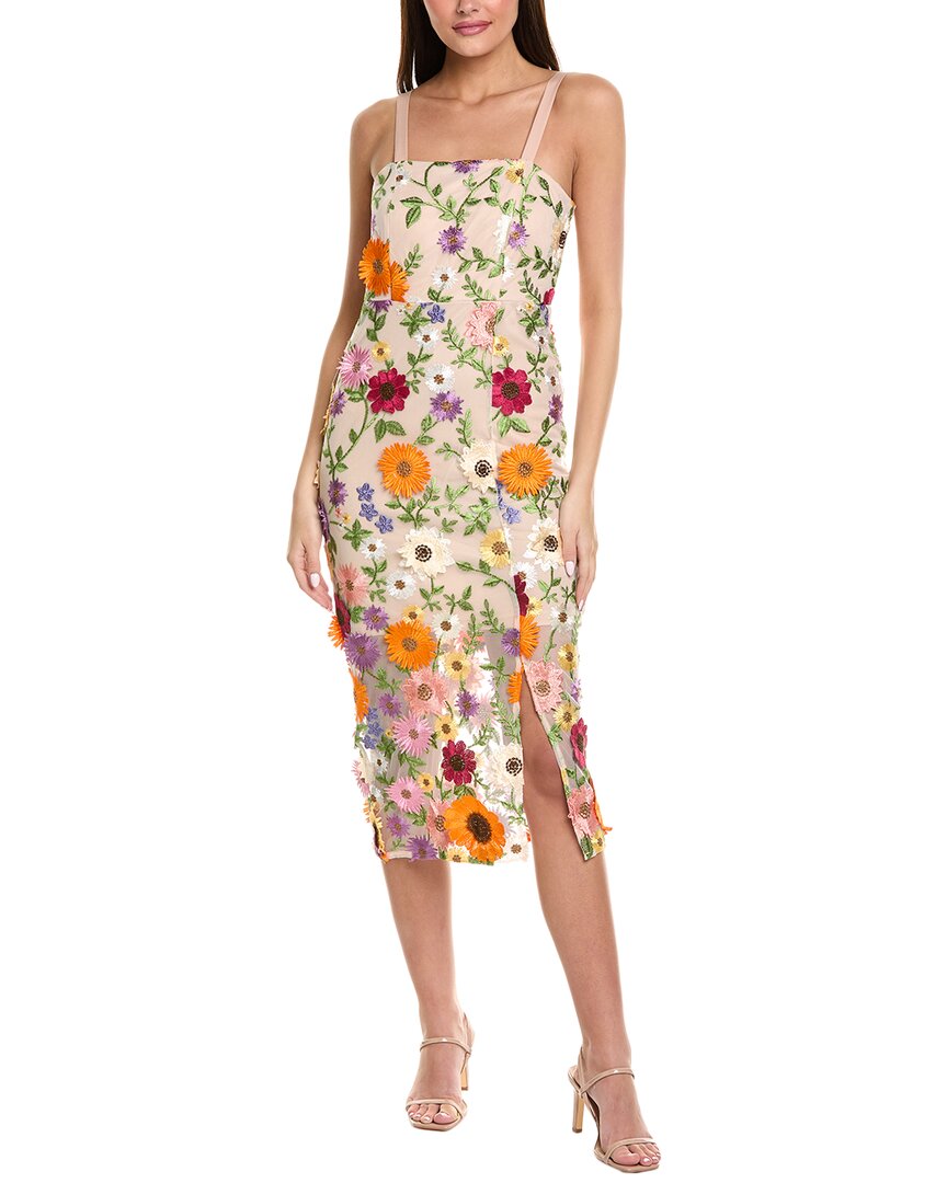 Sam Edelman 3d Multi-flower Midi Dress In Beige