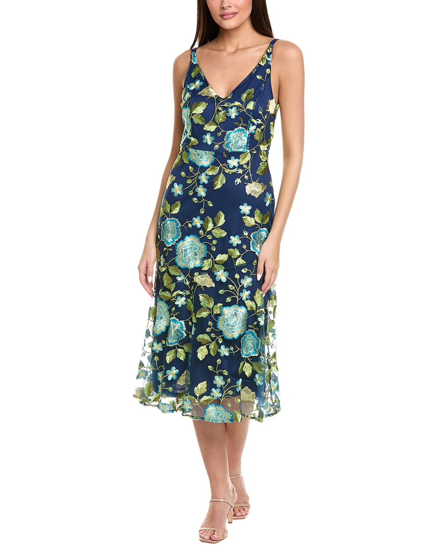 Sam Edelman Floral Embroidered Midi Dress In Blue