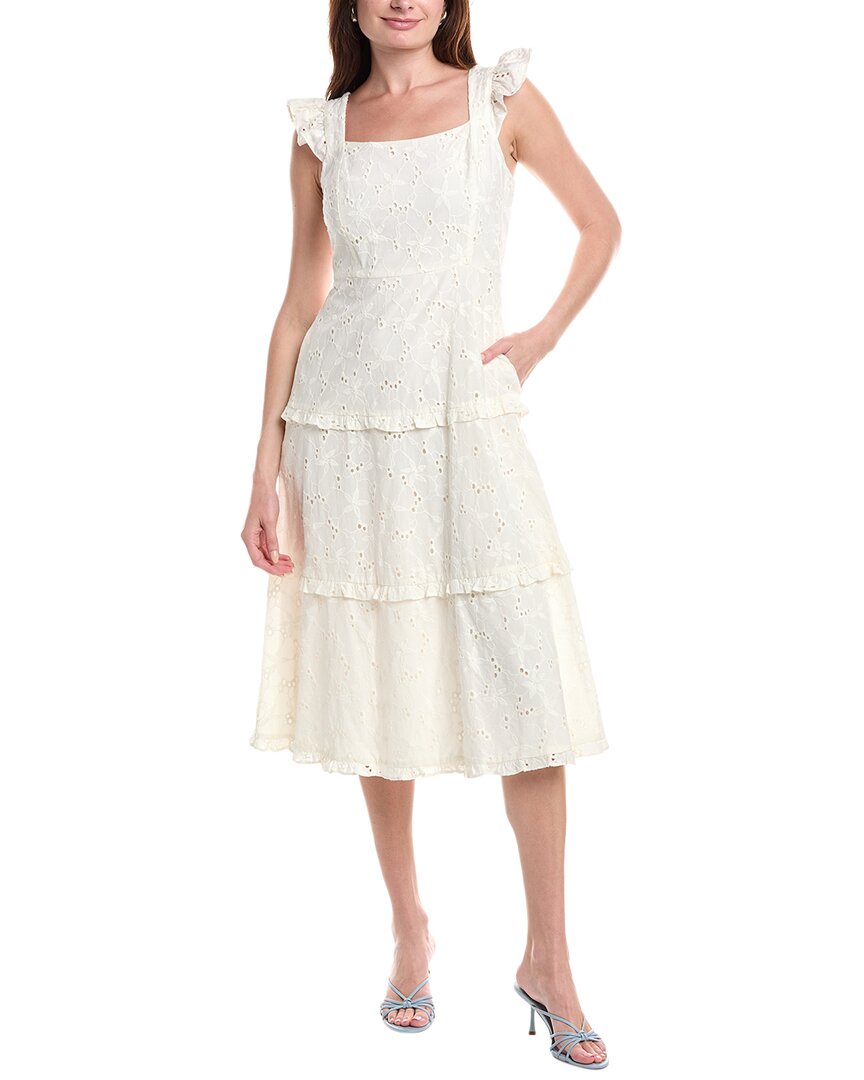 Anne Klein Embroidered Eyelet Cotton Tiered Midi Dress