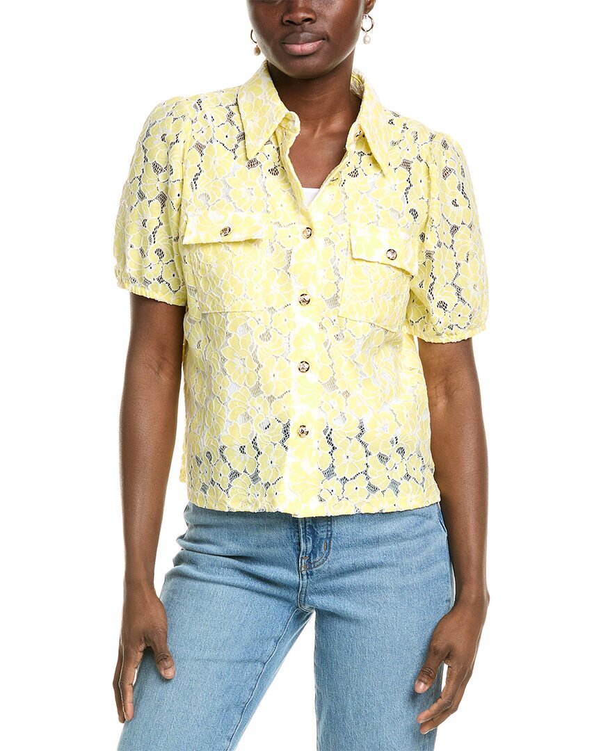 Nicole Miller Short Sleeve Lace Button-up Shirt