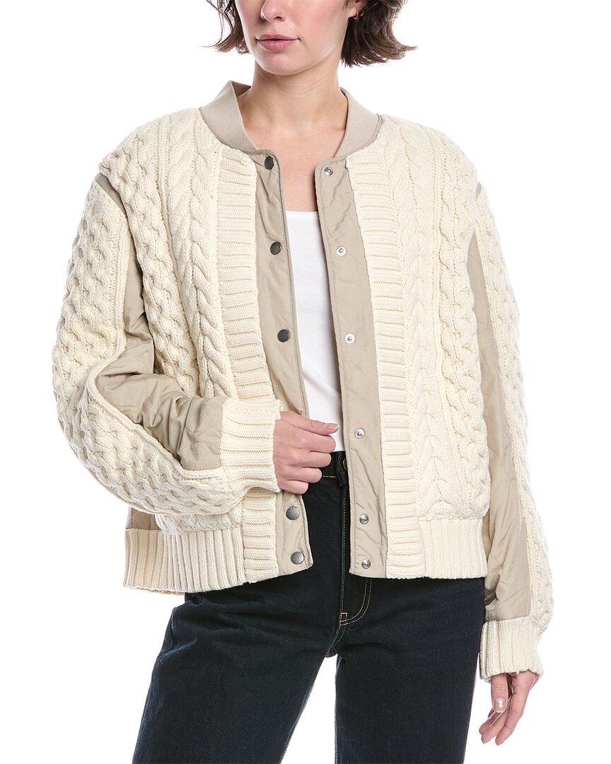 Rag & Bone Manston Mixed Media Wool-blend Bomber Jacket In Neutral