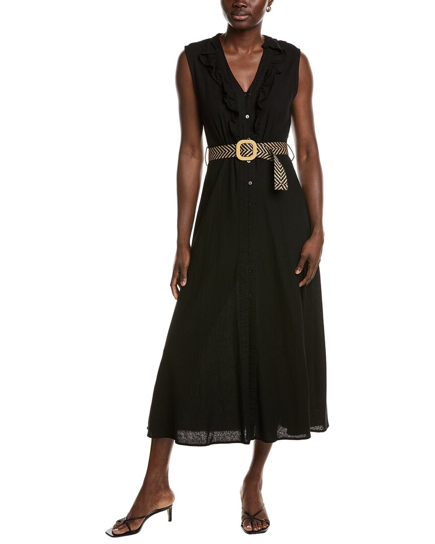 Ellen Tracy Ruffle Linen-blend Maxi Dress In Black