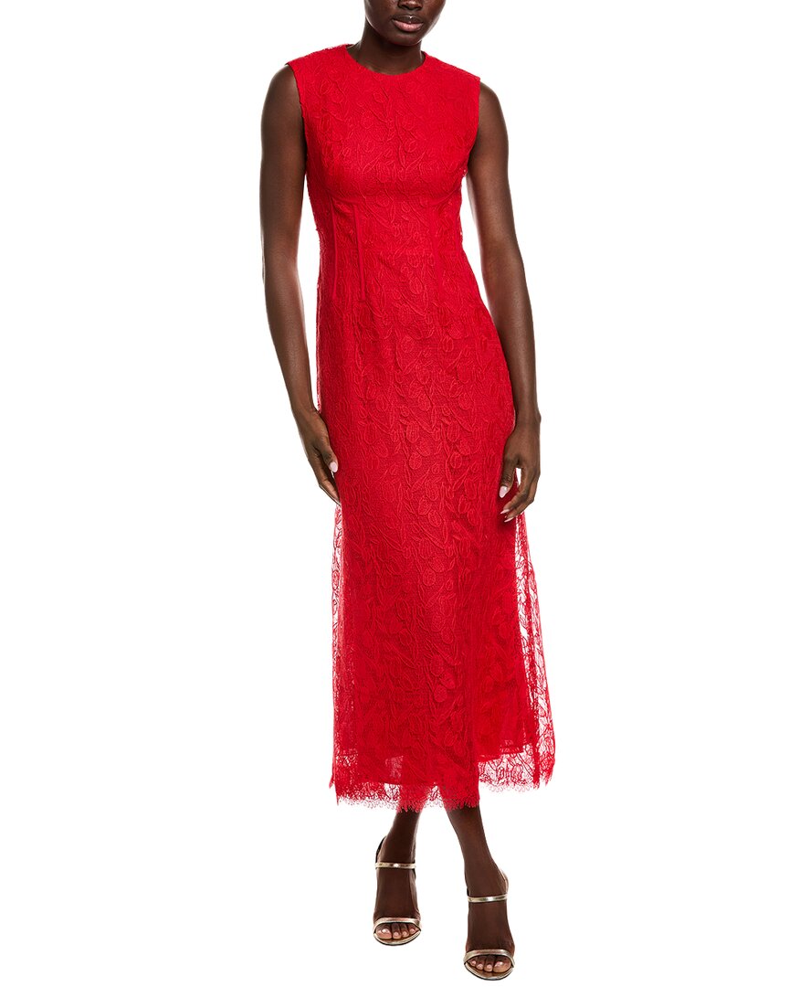 Lela Rose Tulip Lace Midi Dress In Red