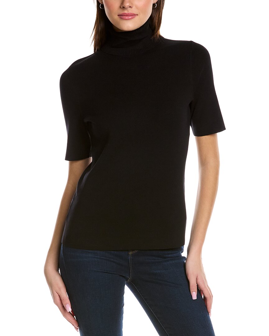 Anne Klein Petite Half-sleeve Turtleneck Sweater In Black