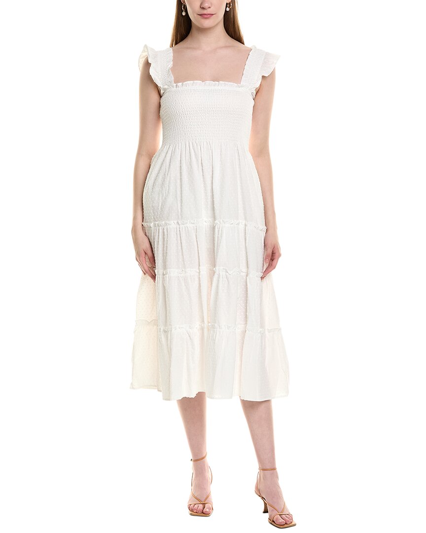 Jl Luxe Swiss Dot Midi Dress In White