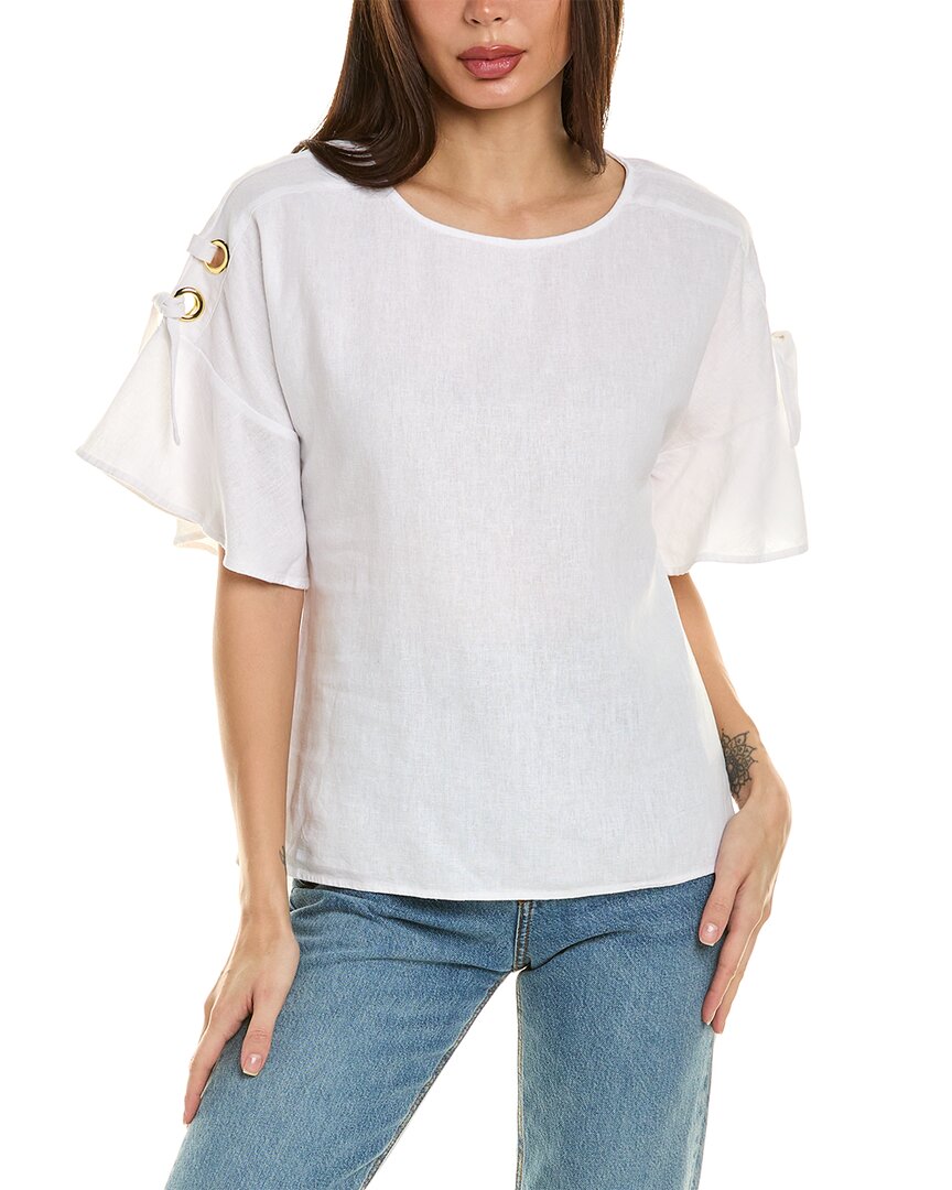 Shop Ellen Tracy Dolman Sleeve Linen-blend Top In White