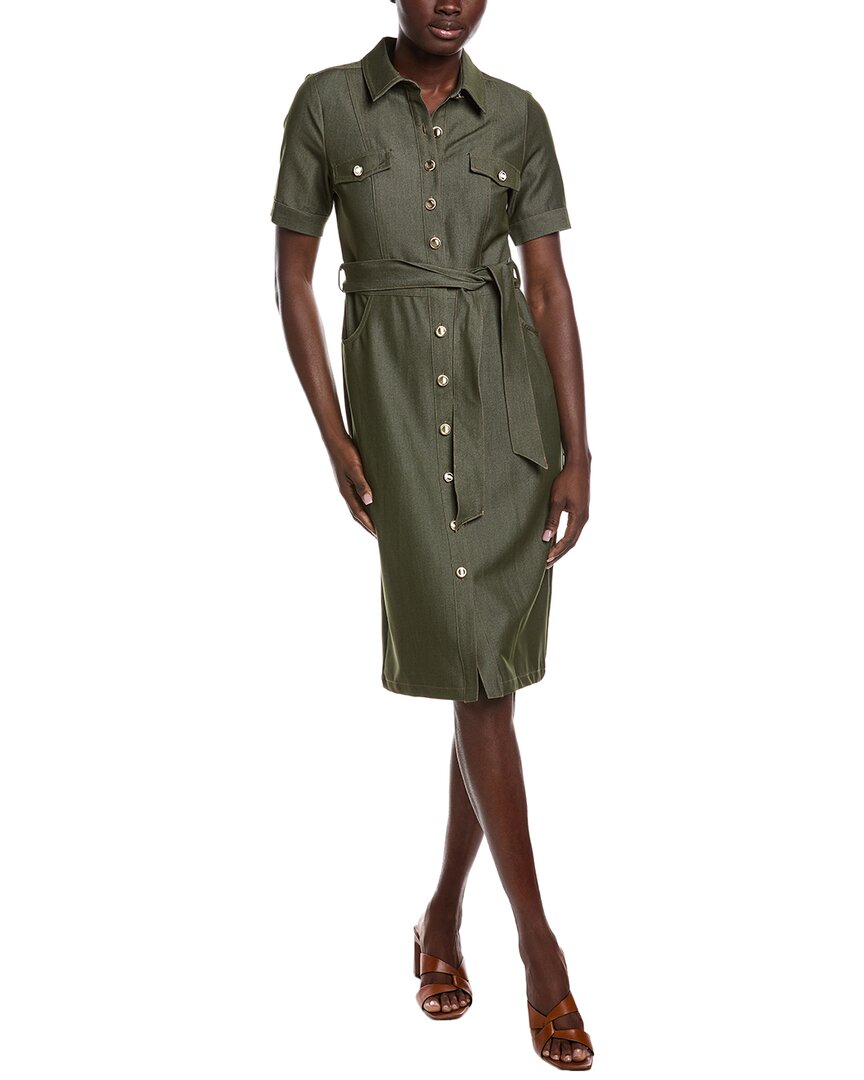 green emerald velvet dress Nanette Lepore Split Neck Button Front Closure Elastic Cuff Tie Waist   Curated Brands