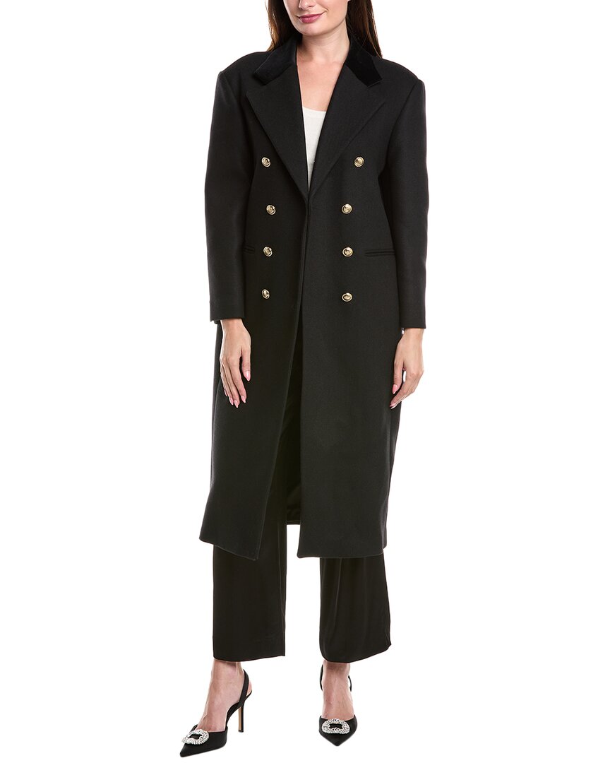 Sandro Double-breasted Wool-blend Twill Coat In Black