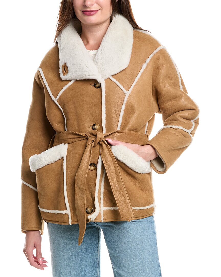 Maje Leather Coat In Brown