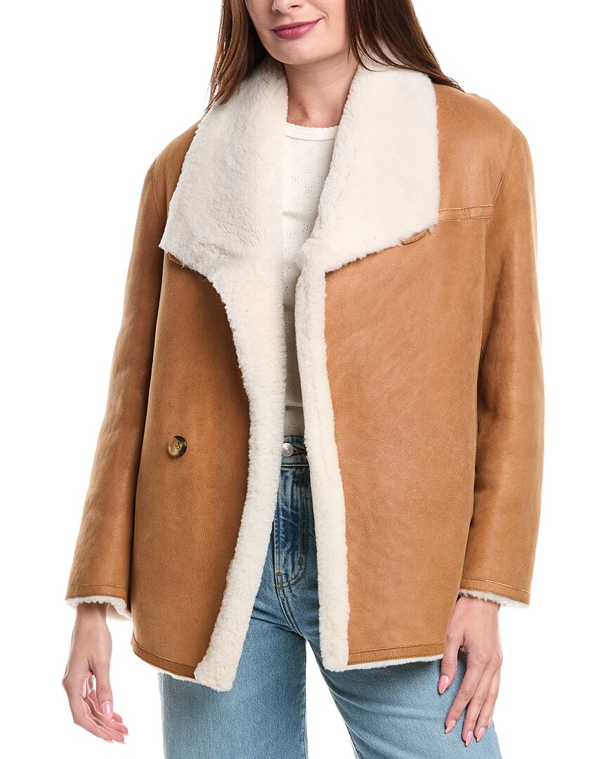 Maje Leather Coat In Brown