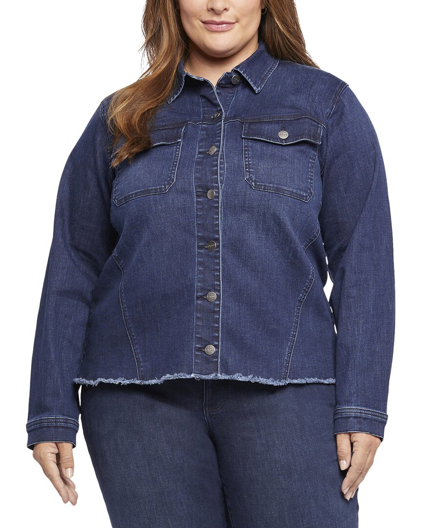 Nydj Plus Womens Frayed Hem Denim Denim Jacket In Blue