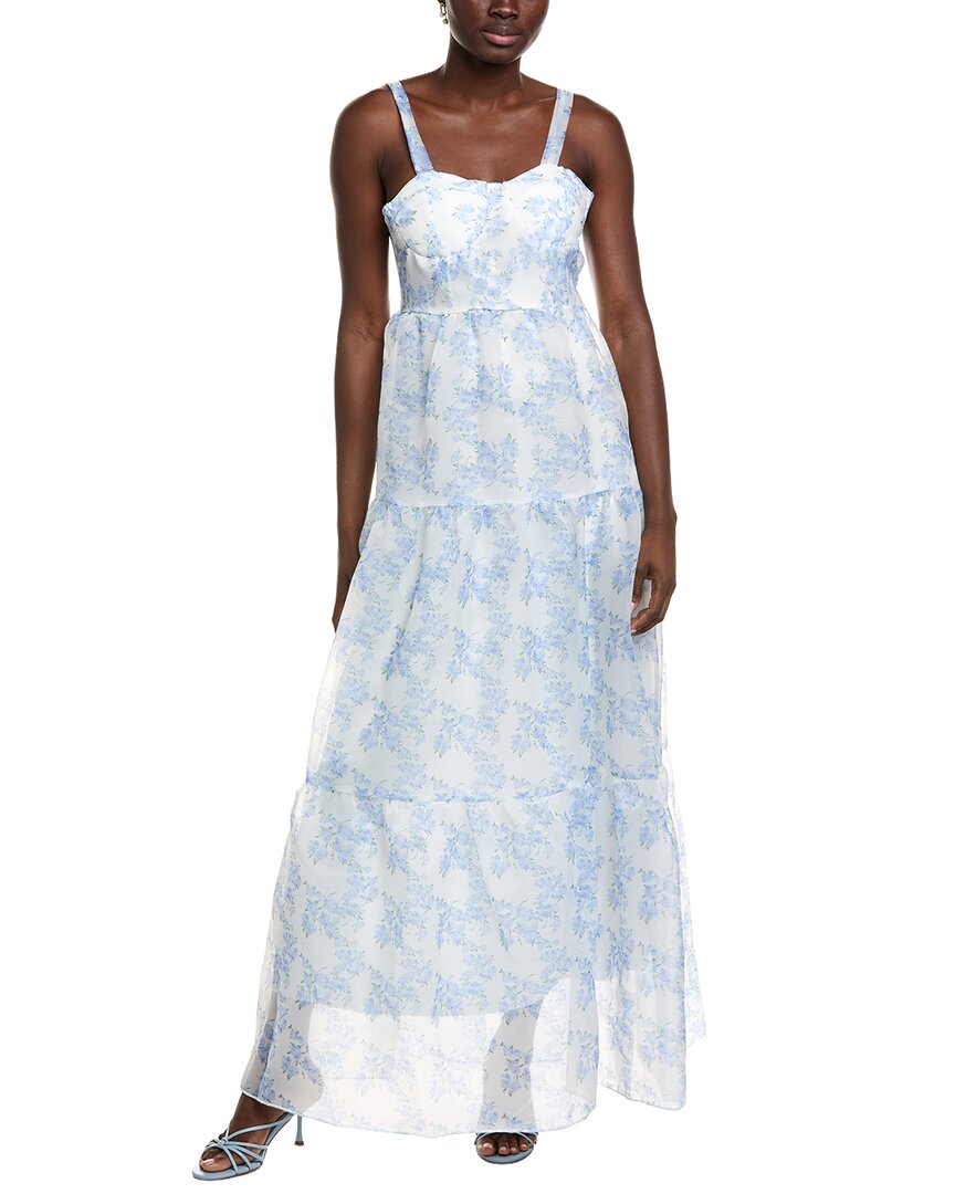 Ipponelli Tiered Organza Maxi Dress In Blue